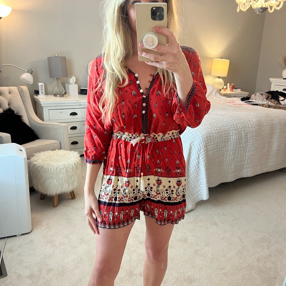 Red Floral Romper
